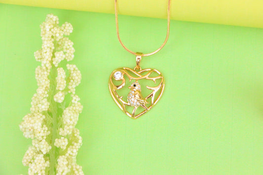 Heart Shaped Rose Gold Pendant with Bird and Branch Design, XPPT1297 (2130-3)