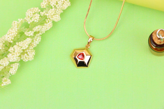 Gold-Plated Red Stone Pendant in Geometric Hexagon Design, XPPT1751 (2152-1)