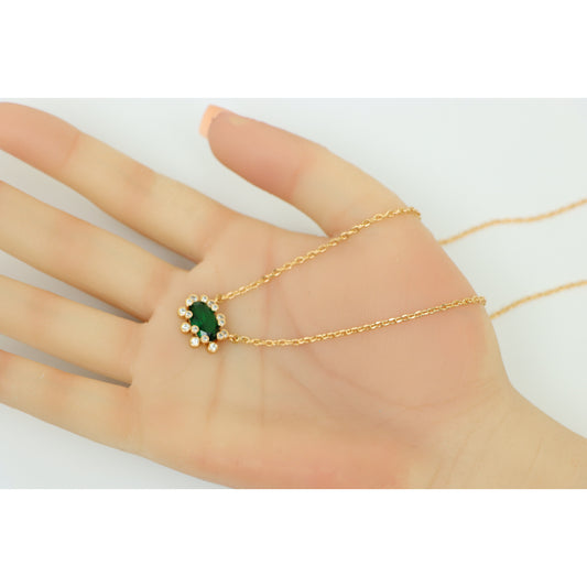 Elegant Rose Gold Necklace with Green Gemstone &amp; Crystal Halo, XPNL0156 (2016-6)