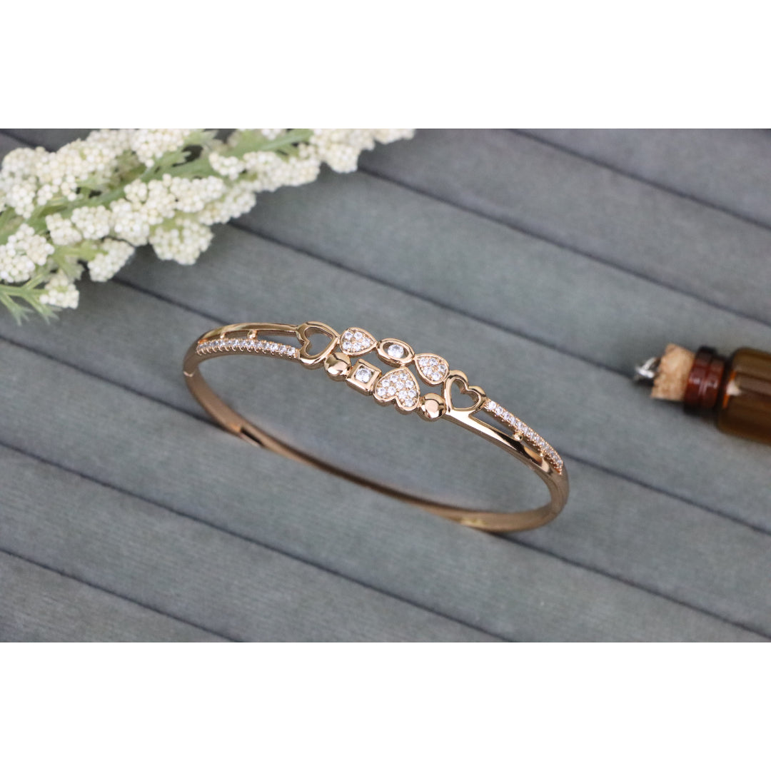 Rose Gold Heart Charm Bangle with Cubic Zirconia Accents, XPBL0602 (2061-1)