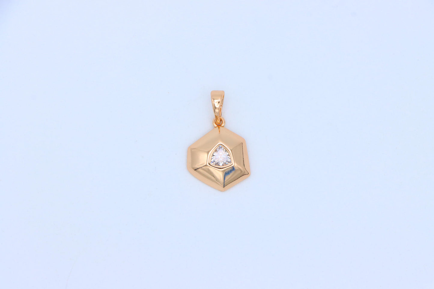 White Geometric Gold-Plated Pendant with Trillion-Cut Center Stone, XPPT1753 (2152-1)