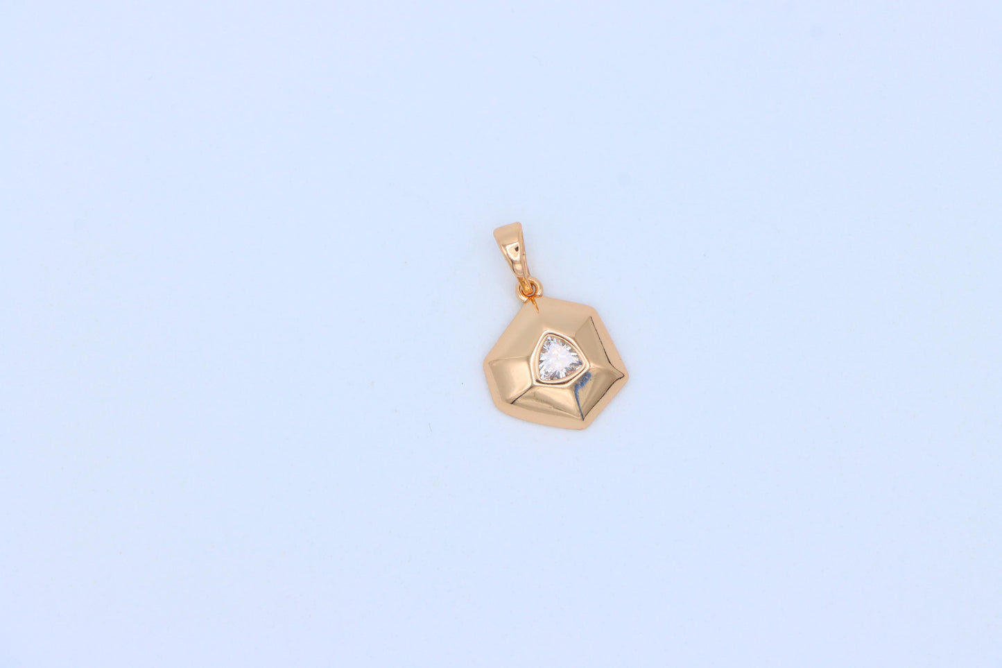 White Geometric Gold-Plated Pendant with Trillion-Cut Center Stone, XPPT1753 (2152-1)