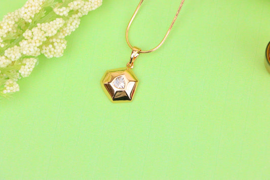 White Geometric Gold-Plated Pendant with Trillion-Cut Center Stone, XPPT1753 (2152-1)