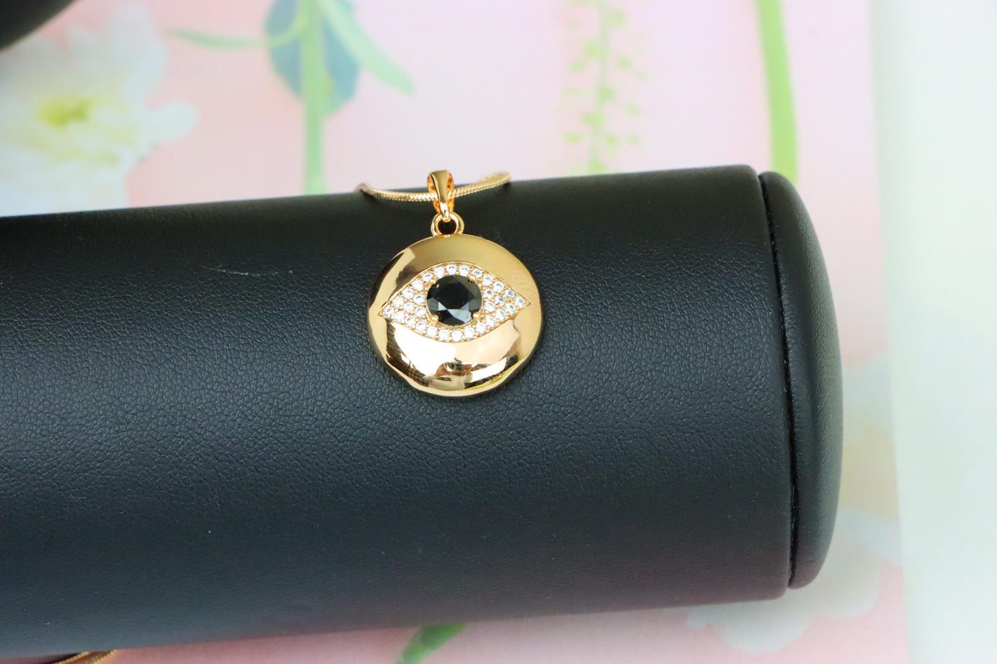 Round Evil Eye Rose Gold Pendant with Black Center, XPPT1299 (2130-5)