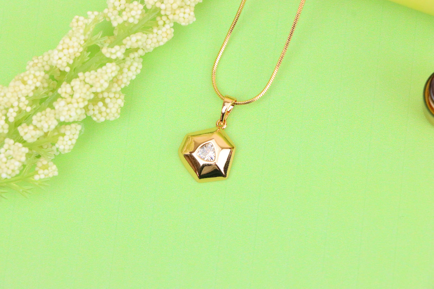 White Geometric Gold-Plated Pendant with Trillion-Cut Center Stone, XPPT1753 (2152-1)