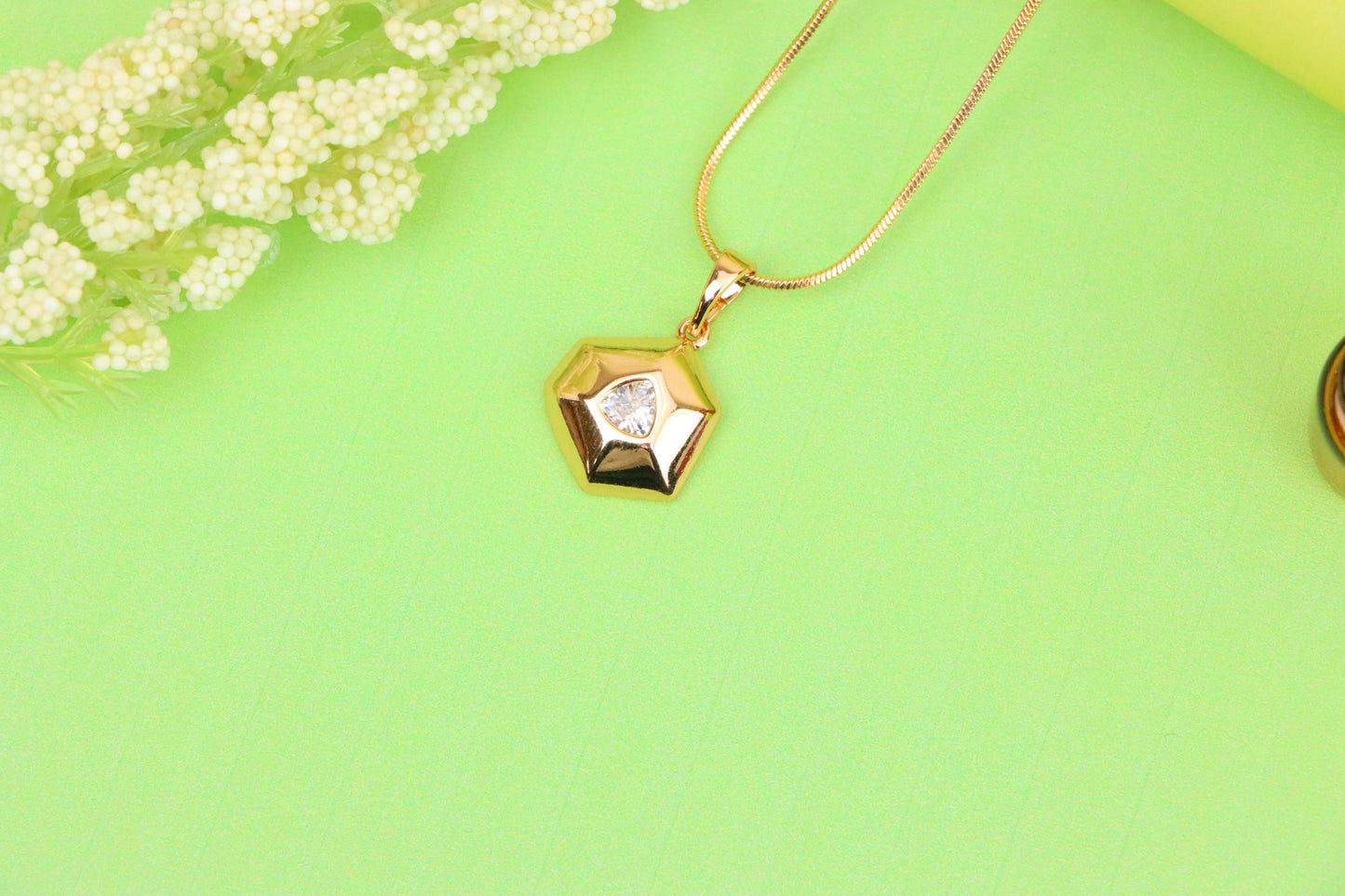 White Geometric Gold-Plated Pendant with Trillion-Cut Center Stone, XPPT1753 (2152-1)