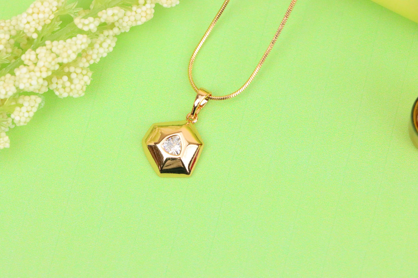 White Geometric Gold-Plated Pendant with Trillion-Cut Center Stone, XPPT1753 (2152-1)