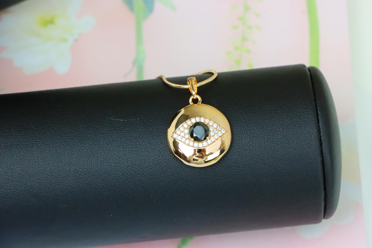 Round Evil Eye Rose Gold Pendant with Black Center, XPPT1299 (2130-5)