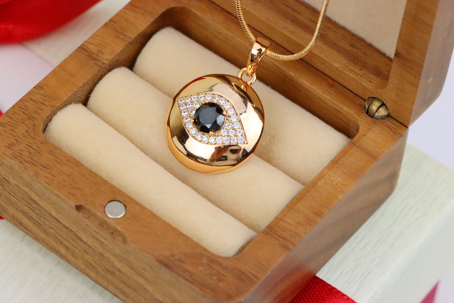 Round Evil Eye Rose Gold Pendant with Black Center, XPPT1299 (2130-5)
