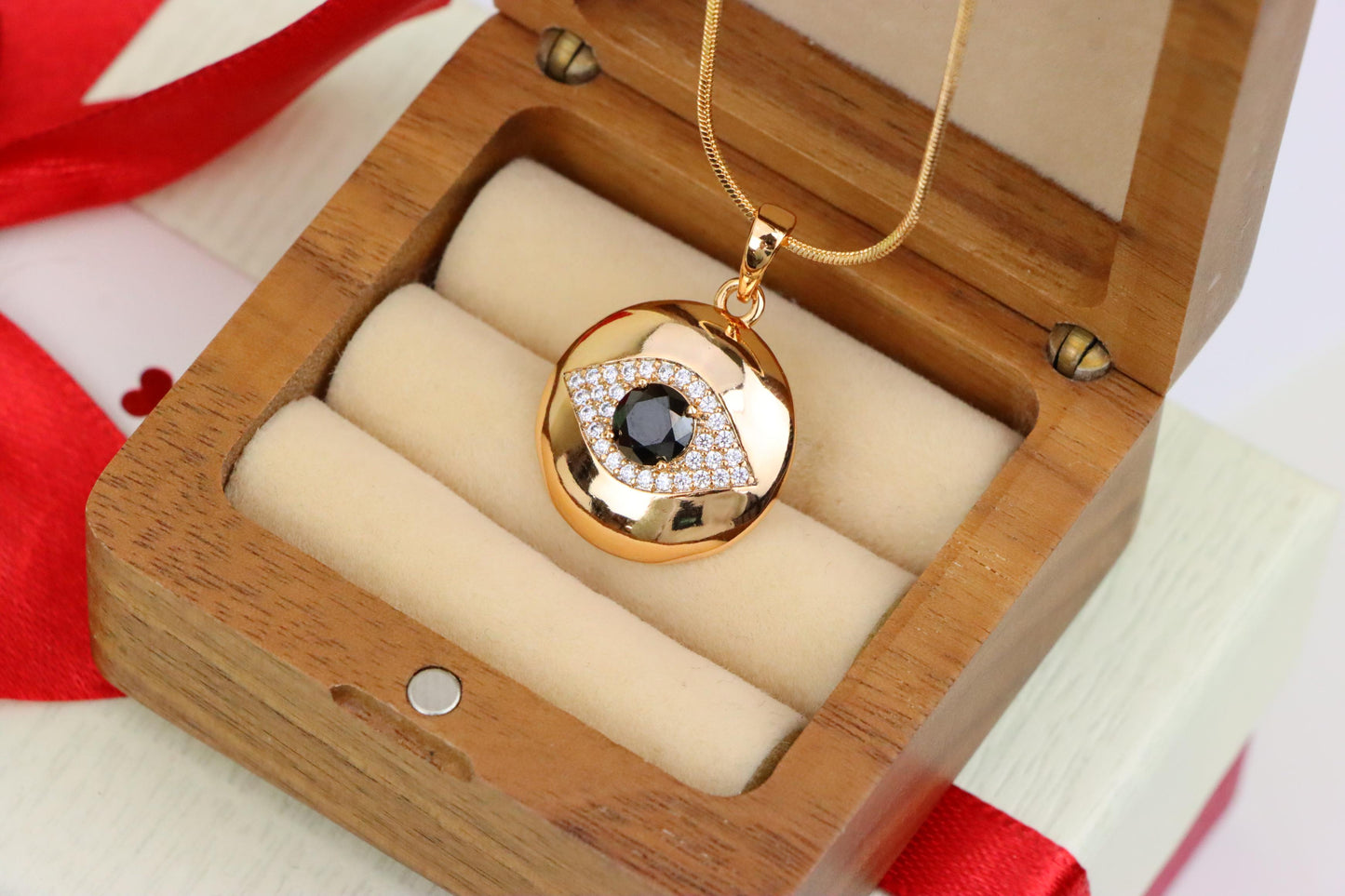 Round Evil Eye Rose Gold Pendant with Black Center, XPPT1299 (2130-5)