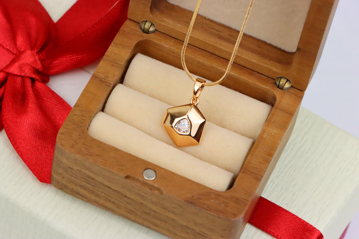 White Geometric Gold-Plated Pendant with Trillion-Cut Center Stone, XPPT1753 (2152-1)