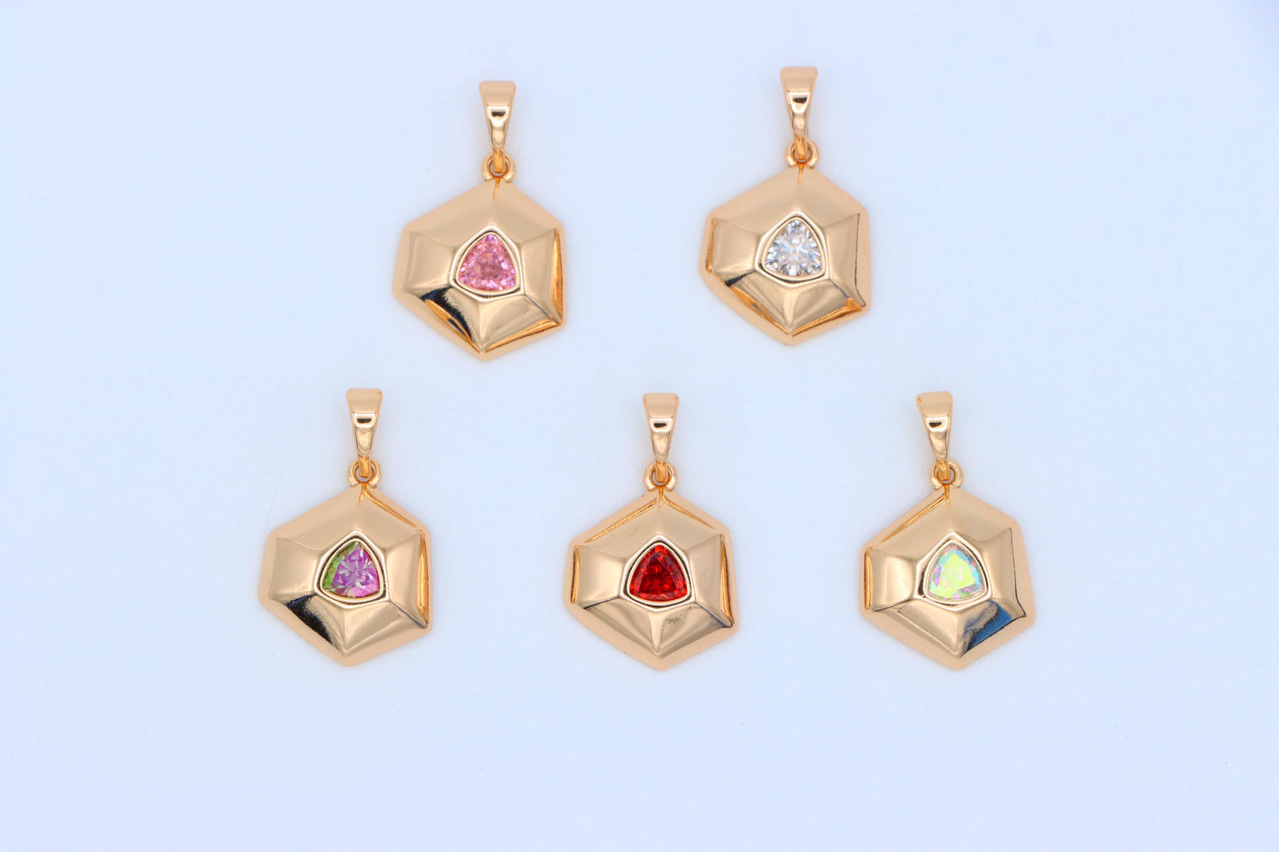 White Geometric Gold-Plated Pendant with Trillion-Cut Center Stone, XPPT1753 (2152-1)