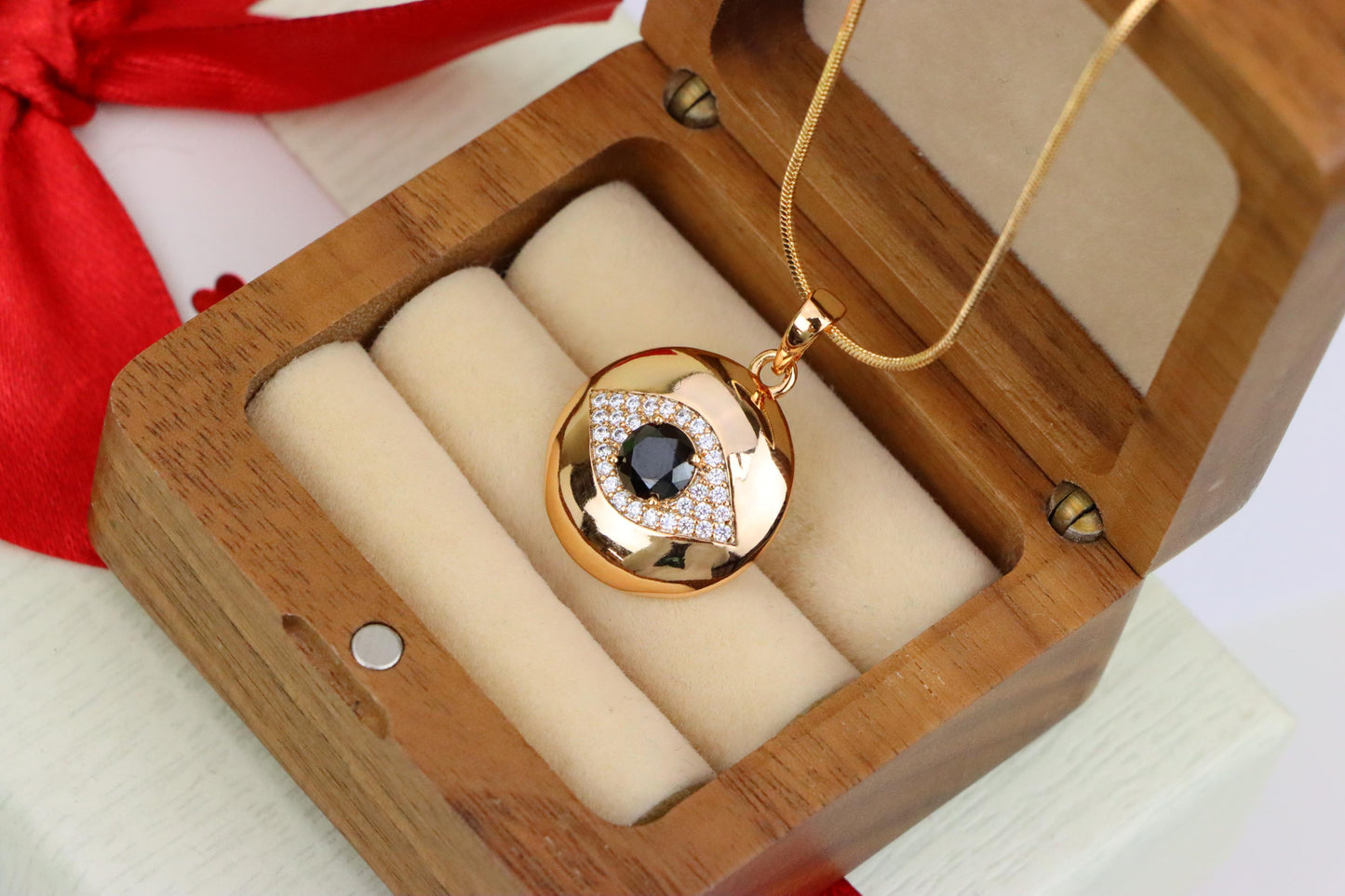 Round Evil Eye Rose Gold Pendant with Black Center, XPPT1299 (2130-5)
