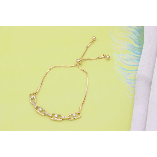 Rose Gold Adjustable Chain Bracelet with Sparkling Stone Accents, XPAB0604 (2061-3)