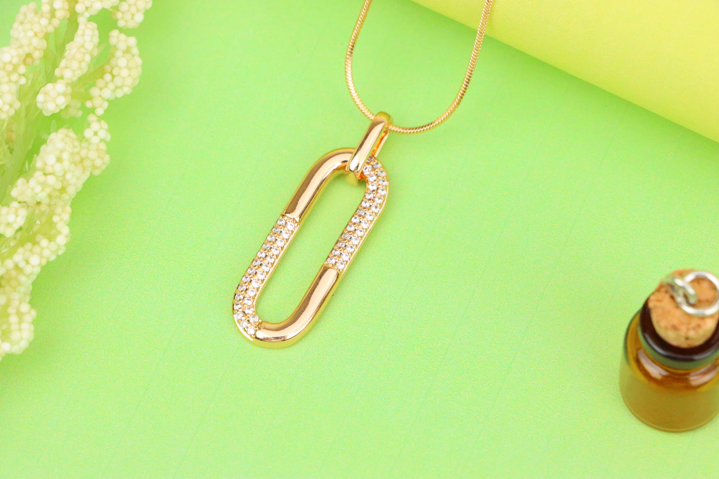 Oval Link Style Rose Gold Pendant with Crystal Accents, XPPT1300 (2130-6)