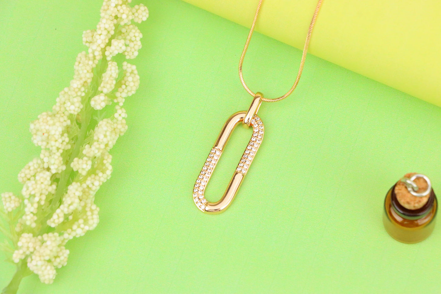 Oval Link Style Rose Gold Pendant with Crystal Accents, XPPT1300 (2130-6)