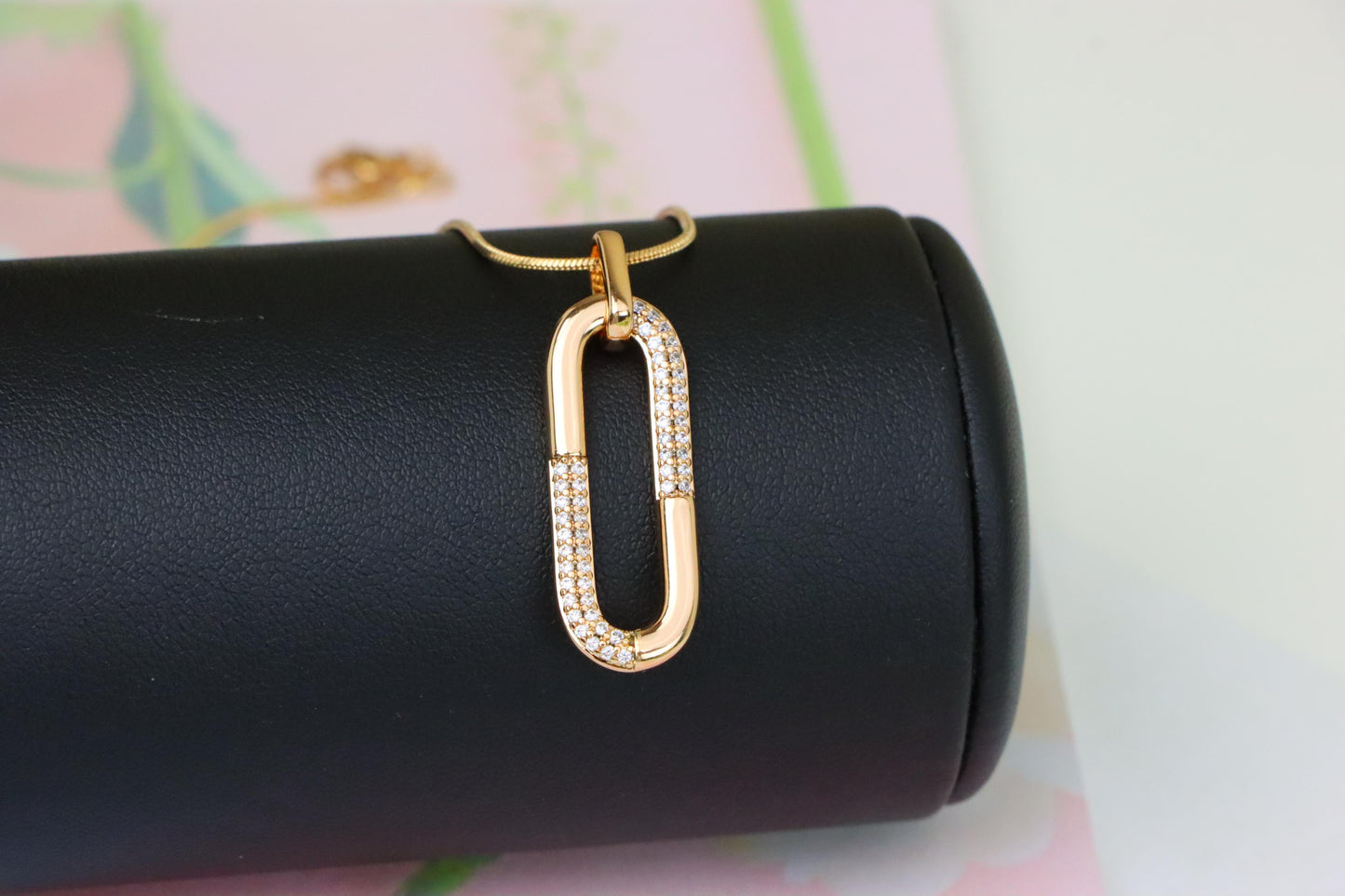 Oval Link Style Rose Gold Pendant with Crystal Accents, XPPT1300 (2130-6)