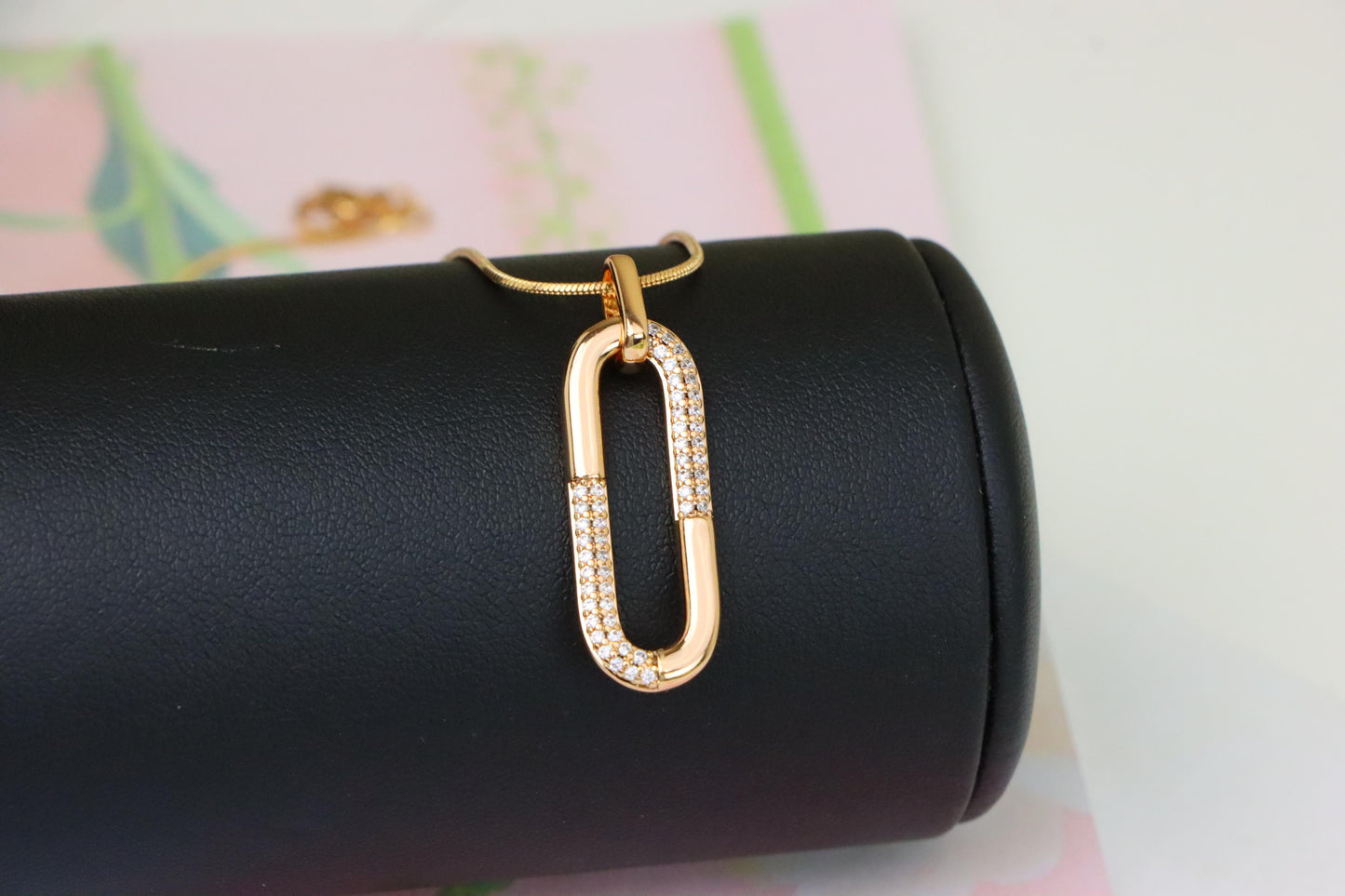 Oval Link Style Rose Gold Pendant with Crystal Accents, XPPT1300 (2130-6)