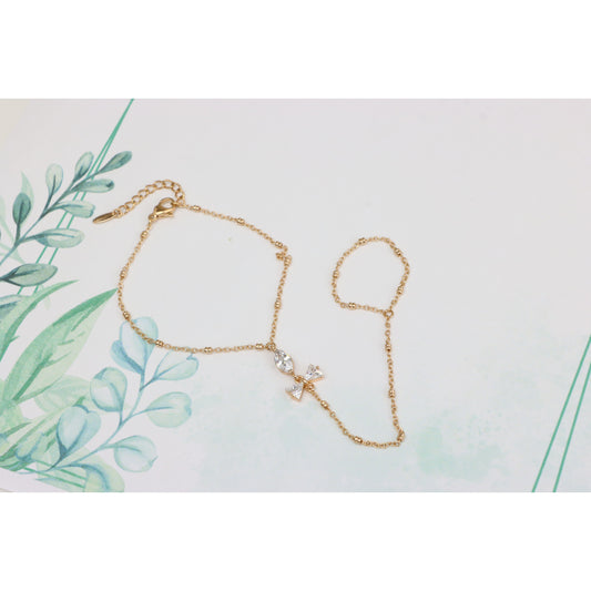 Elegant Rose Gold Bracelet with Bow Charm and Adjustable Chain, XPBL0605 (2061-4)