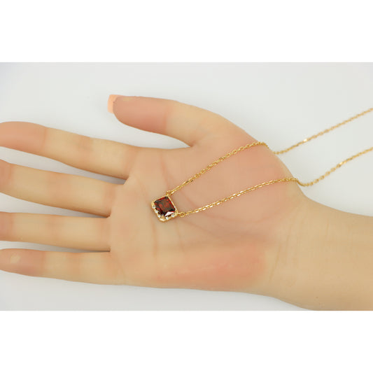 Elegant Rose Gold Necklace with Red Gemstone Pendant, XPNL0160 (2016-10)