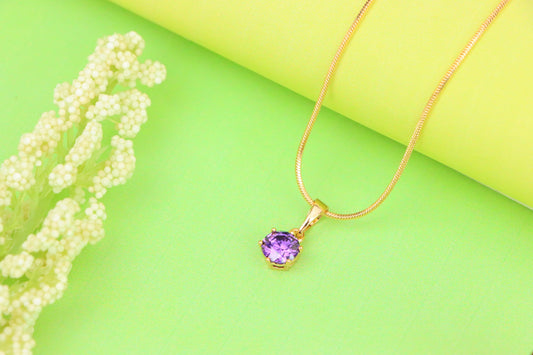 Dainty Round Purple Stone Rose Gold Pendant, XPPT1301 (2130-7)