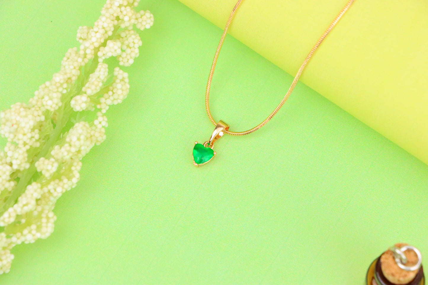 Tiny Green Heart Pendant in Gold Plated Brass, XPPT1302 (2130-8)