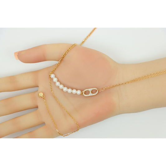 Rose Gold Layered Pearl Necklace with Elegant Detailing, XPNL0162 (2017-2)