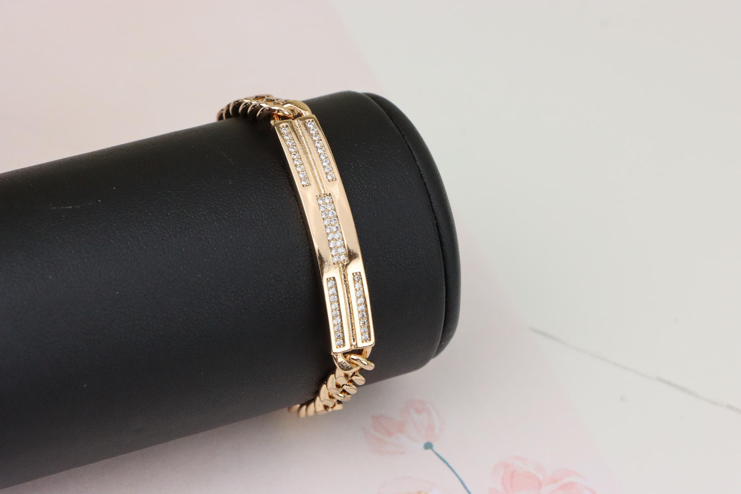 Sleek Rose Gold Bracelet with Triple Row Crystal Accent, XPBL0977 (2098-6)