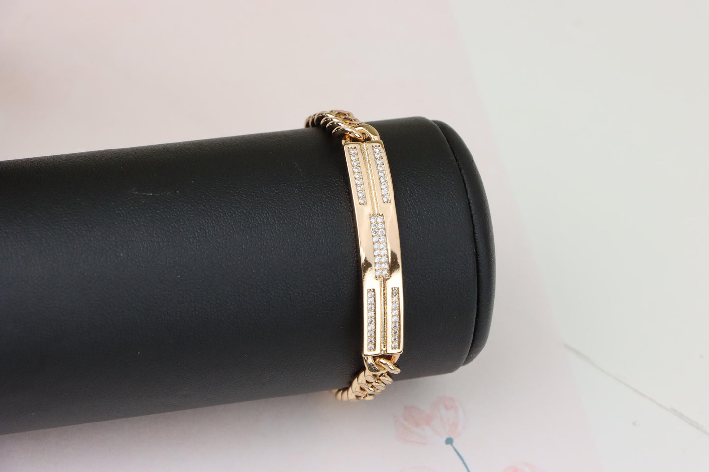 Sleek Rose Gold Bracelet with Triple Row Crystal Accent, XPBL0977 (2098-6)