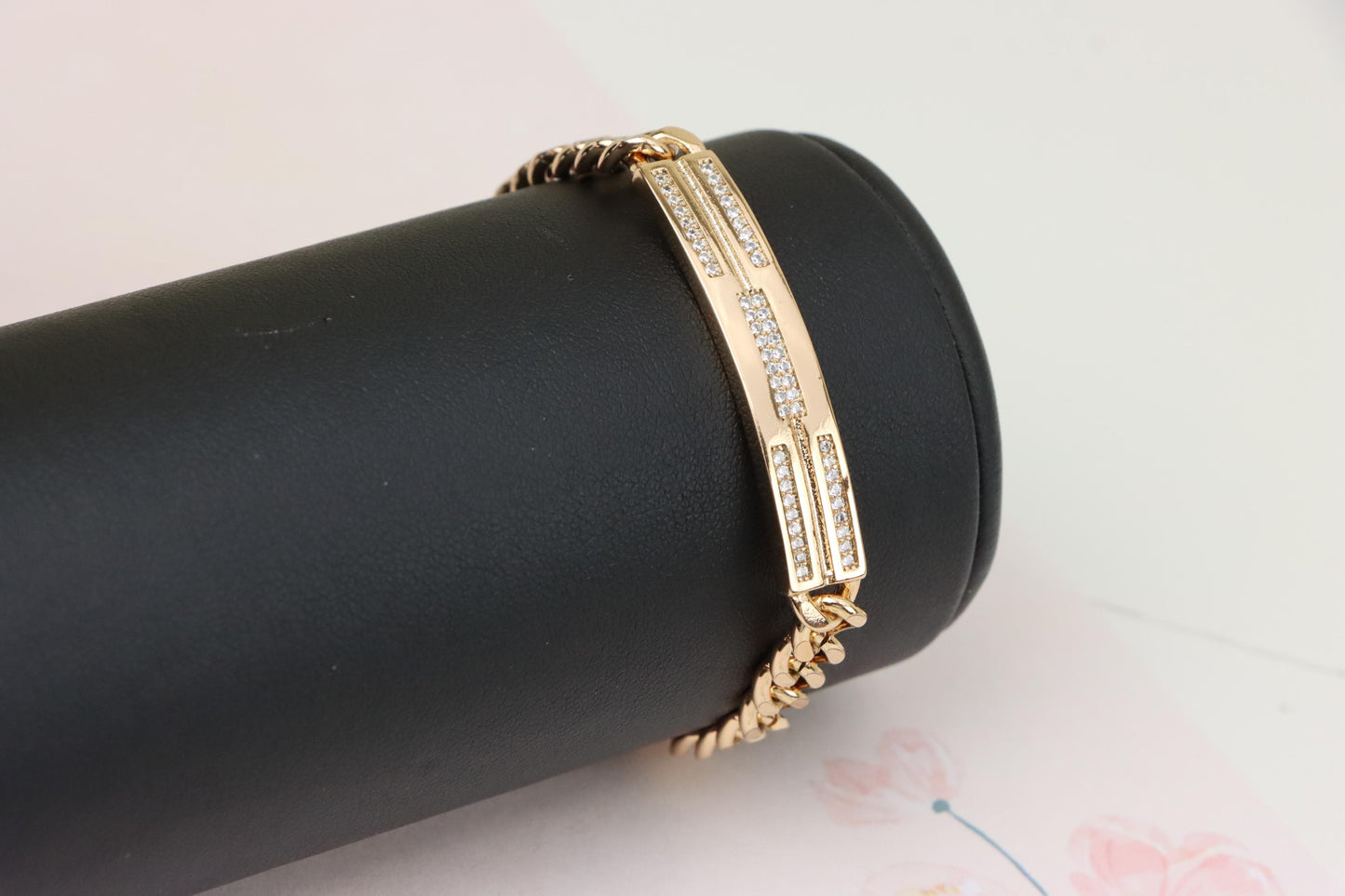 Sleek Rose Gold Bracelet with Triple Row Crystal Accent, XPBL0977 (2098-6)