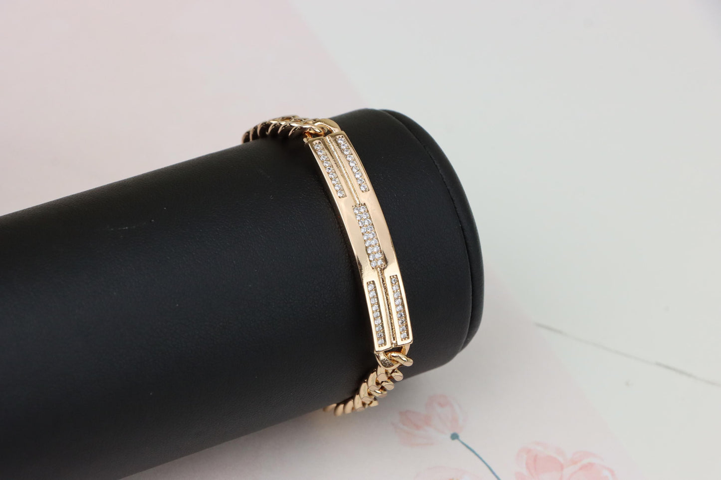 Sleek Rose Gold Bracelet with Triple Row Crystal Accent, XPBL0977 (2098-6)