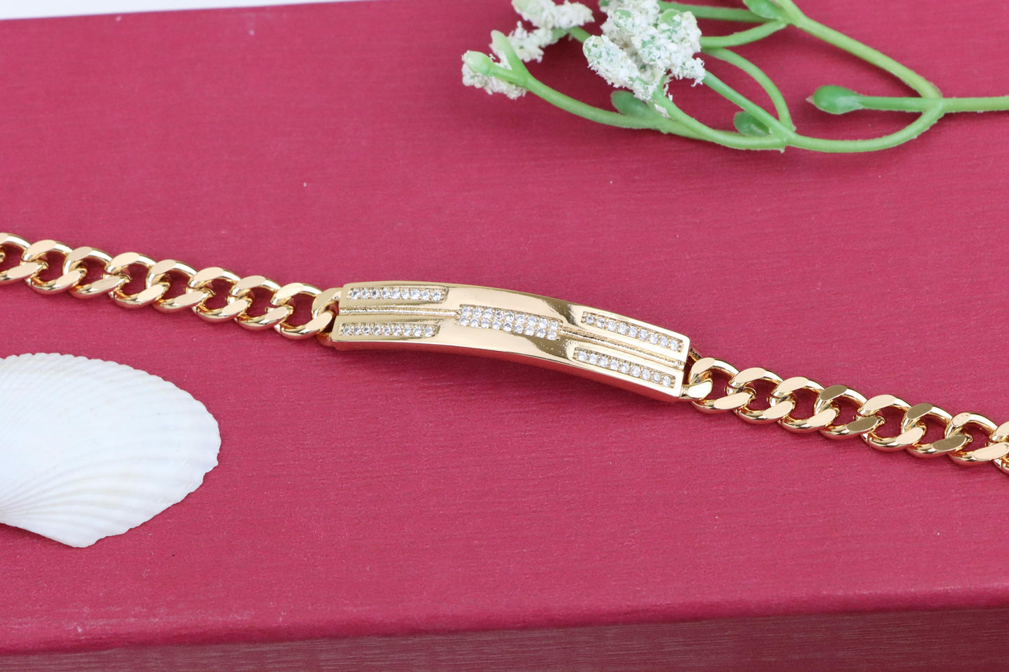 Sleek Rose Gold Bracelet with Triple Row Crystal Accent, XPBL0977 (2098-6)