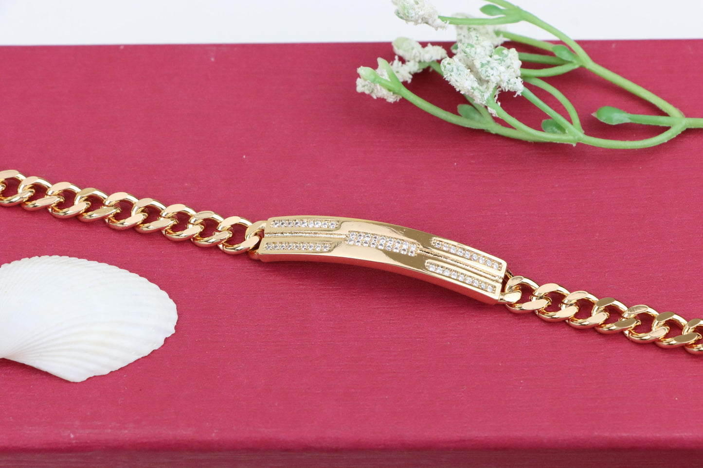 Sleek Rose Gold Bracelet with Triple Row Crystal Accent, XPBL0977 (2098-6)