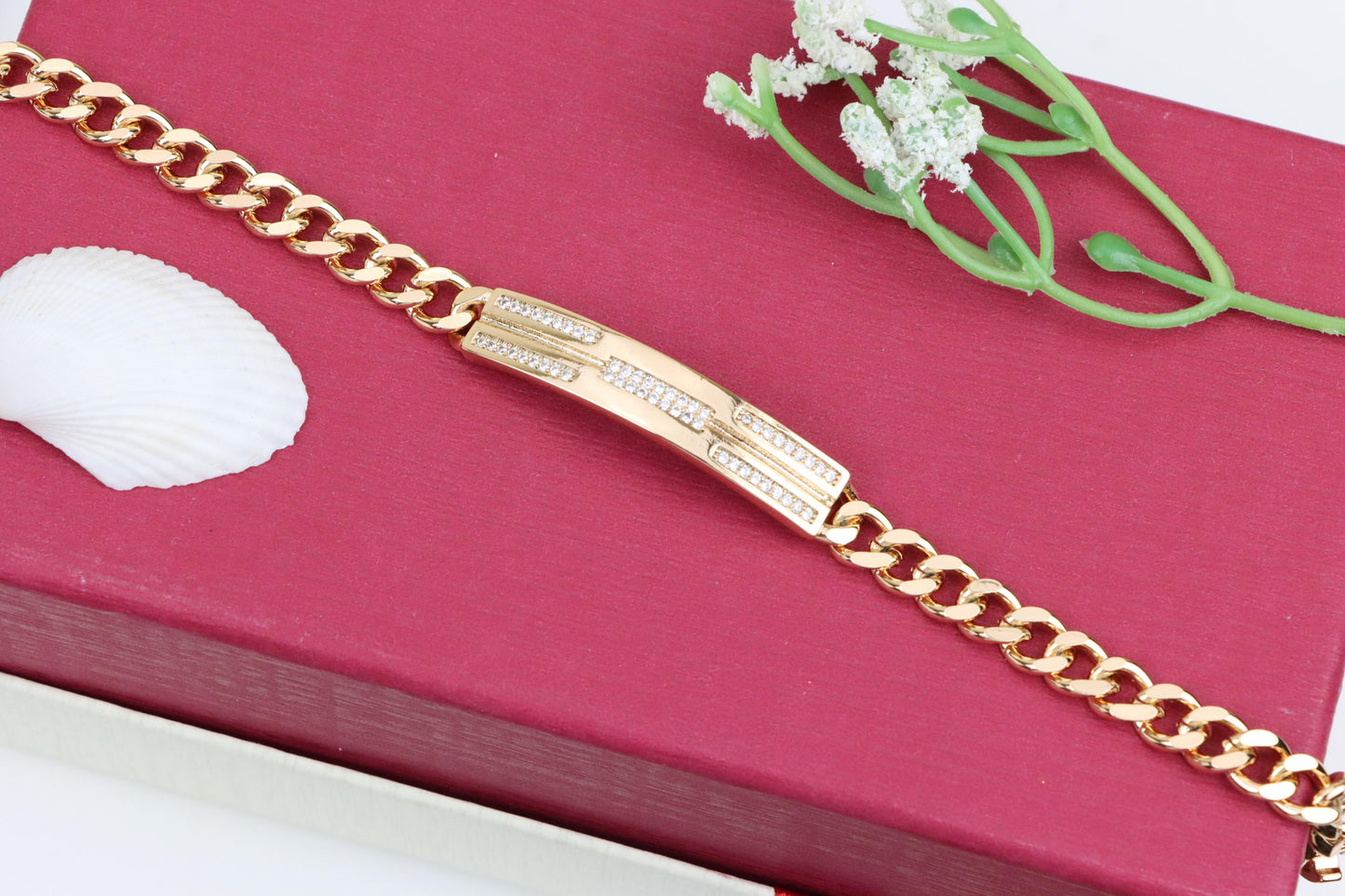 Sleek Rose Gold Bracelet with Triple Row Crystal Accent, XPBL0977 (2098-6)