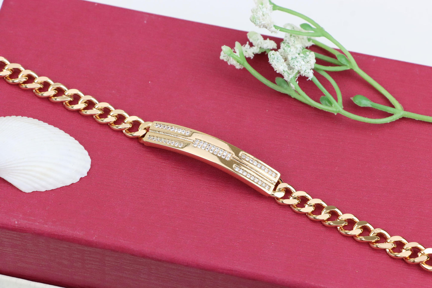 Sleek Rose Gold Bracelet with Triple Row Crystal Accent, XPBL0977 (2098-6)