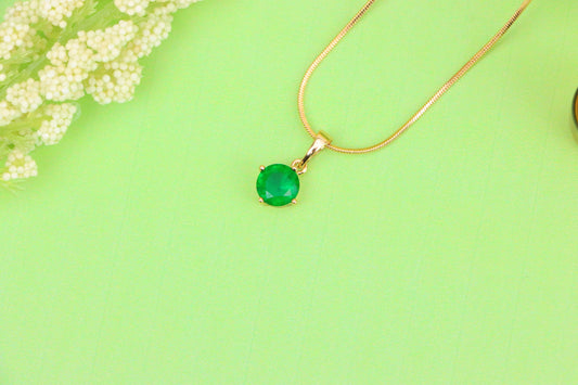 Round Green Stone Pendant in Gold Plated Brass – Minimalist Elegance, XPPT1757 (2152-3)