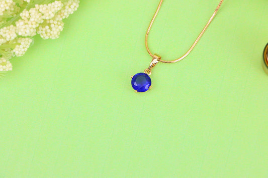 Round Blue Stone Pendant in Gold Plated Brass – Dainty Everyday Charm, XPPT1758 (2152-3)