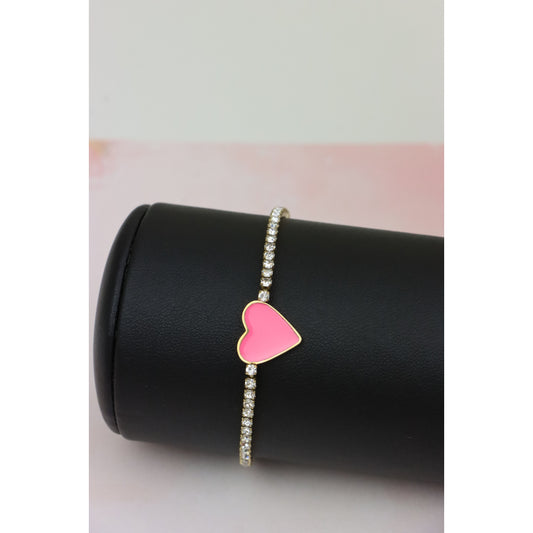 Elegant Yellow Gold Heart Charm Bracelet with Crystal Accents, XPBL0611 (2061-10)