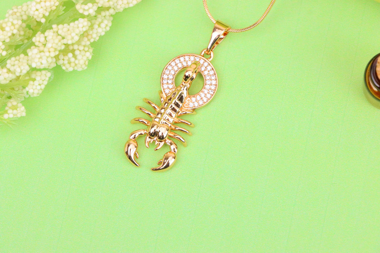 Rose Gold Scorpion Pendant in Gold Plated Brass – Zodiac Statement Charm, XPPT1759 (2152-4)