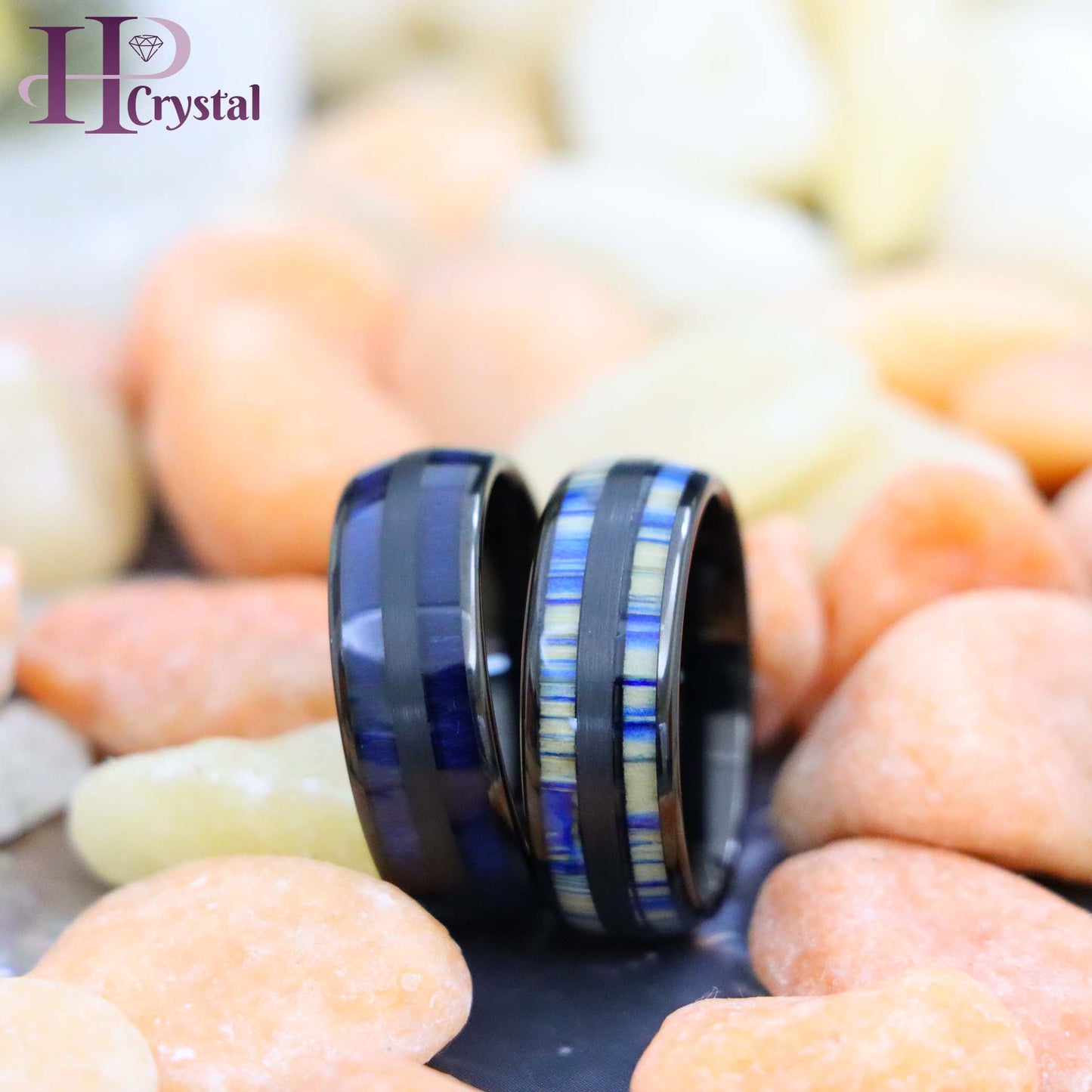 Black IP & Blue Wood Inlay/Dyed Bamboo Inlay Tungsten Ring