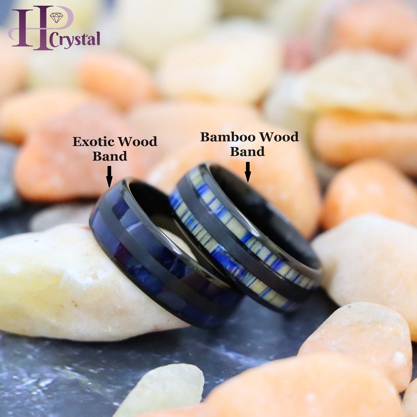 Black IP & Blue Wood Inlay/Dyed Bamboo Inlay Tungsten Ring