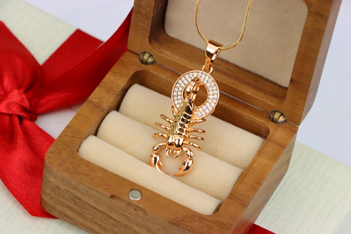 Rose Gold Scorpion Pendant in Gold Plated Brass – Zodiac Statement Charm, XPPT1759 (2152-4)