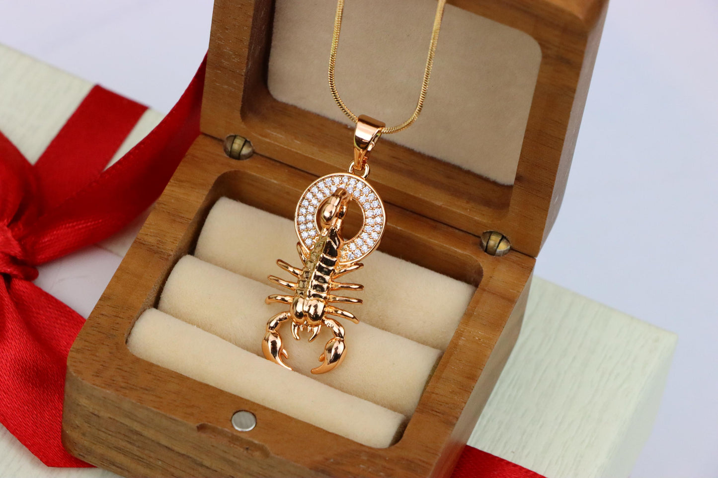 Rose Gold Scorpion Pendant in Gold Plated Brass – Zodiac Statement Charm, XPPT1759 (2152-4)