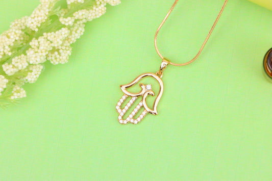 Rose Gold Hamsa Hand Pendant in Gold Plated Brass with Sparkling Accents, XPPT1760 (2152-5)