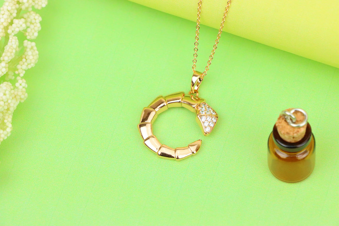 Rose Gold Curved Segment Pendant with Crystals, XPPT1308 (2131-1)