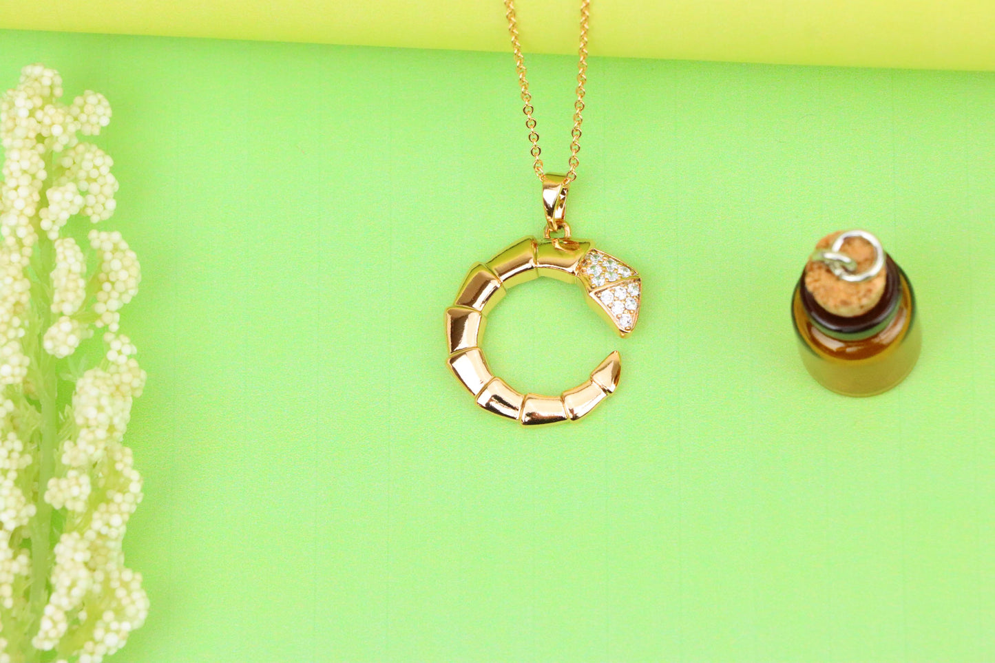 Rose Gold Curved Segment Pendant with Crystals, XPPT1308 (2131-1)