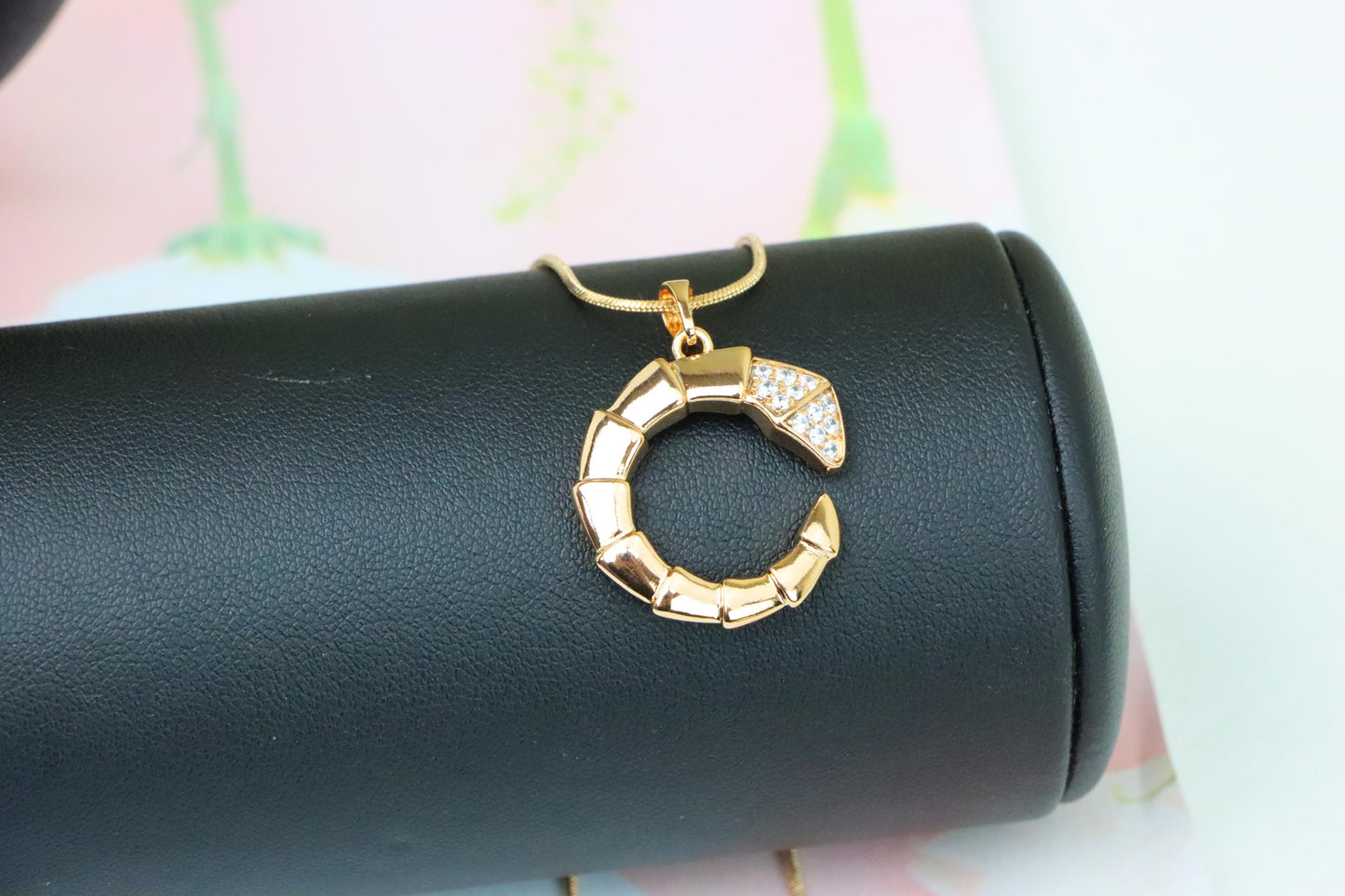 Rose Gold Curved Segment Pendant with Crystals, XPPT1308 (2131-1)