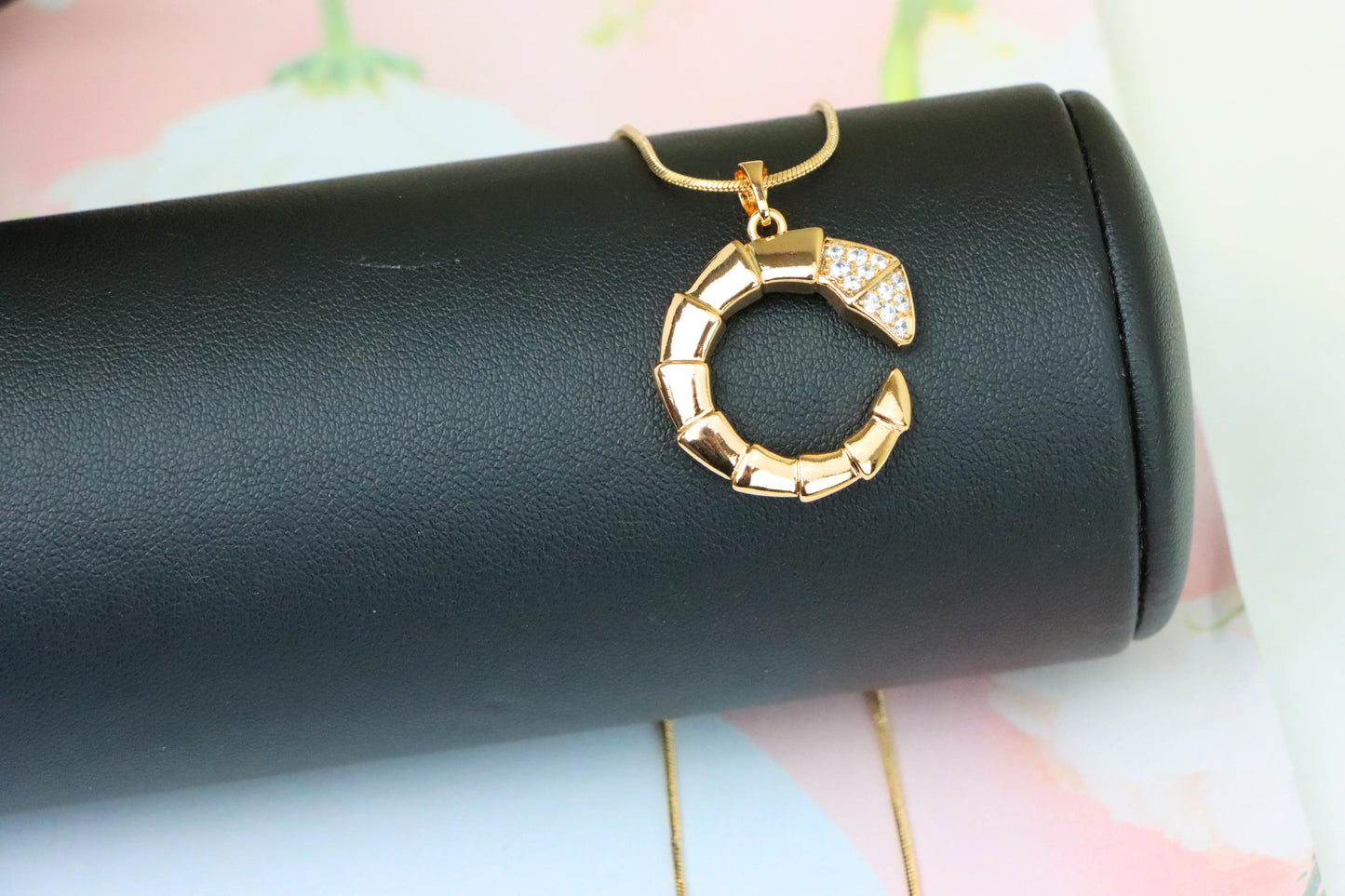 Rose Gold Curved Segment Pendant with Crystals, XPPT1308 (2131-1)