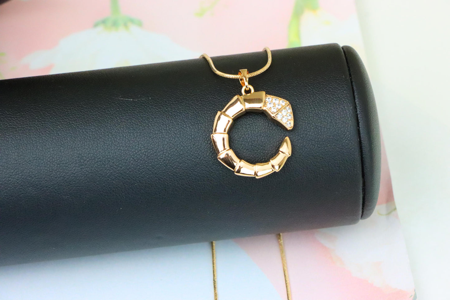 Rose Gold Curved Segment Pendant with Crystals, XPPT1308 (2131-1)