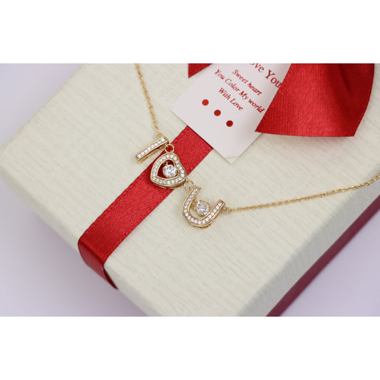 Rose Gold “I ♥ U” Pendant Necklace with Crystals , XPNL0167 (2017-7)